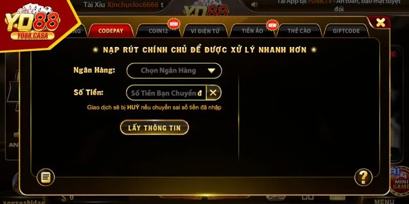 Phương thức nạp tiền Yo88 chính thức 2024